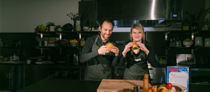 SciFi Foods founders eating burgers